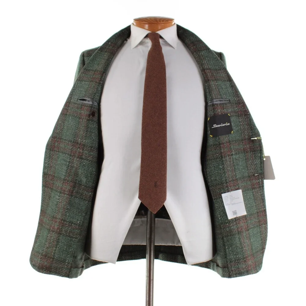 Sartorio Kiton NWT Wool Blend Sport Coat Size 52R (42R US) Green w/ Brown Plaid